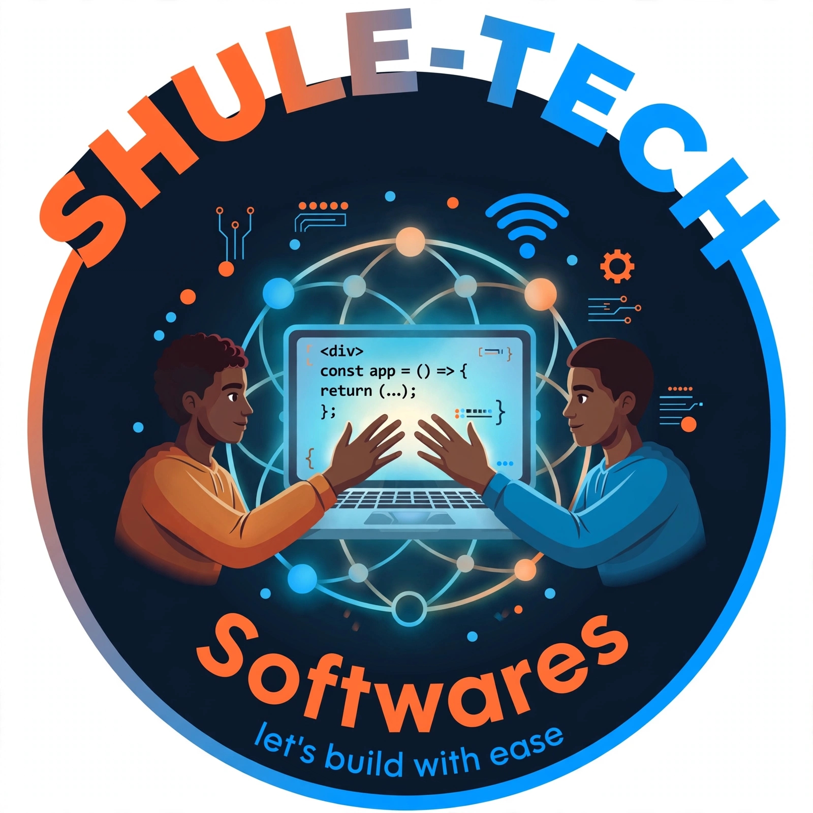 Shule-Tech Softwares illustration of two developers working together